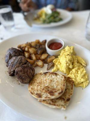 Steak and eggs breakfast