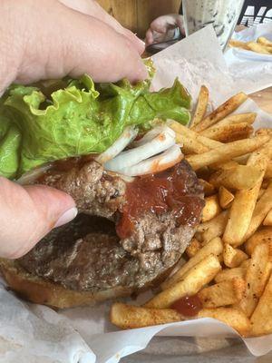 My 2-layer 2/3 pound burger and non-wedge fries.