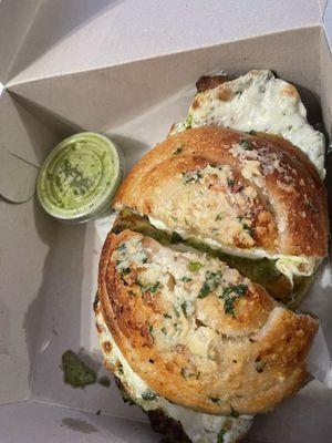 Pesto Hot Honey Pesto Chicken Garlic Knot Sandwhich