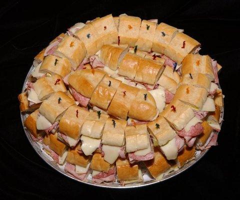 Large Tray of Mini Cuban Sandwiches, cold.  Hot and Pressed availalble as well.