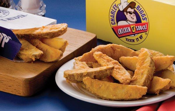 Potato wedges - carefully marinated, double battered and fried fresh in our kitchen.