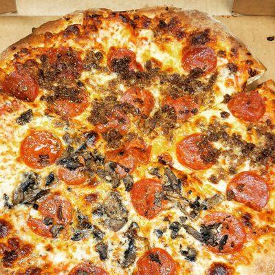 1/2 mushroom-pepperoni  1/2 sausage-pepperoni