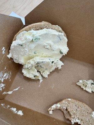 Extra, extra cream cheese, not requested with day old