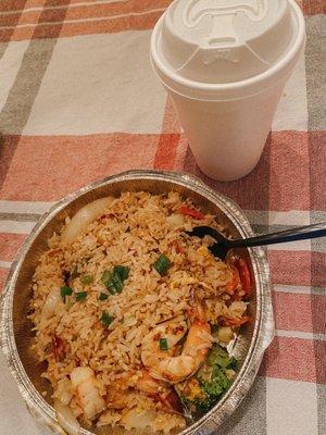 Shrimp fried rice & sugar cookie sleigh ride tea