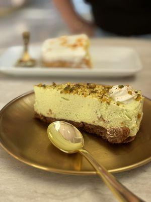 Pistachio cheesecake and saffron milk cake! Yummmmm