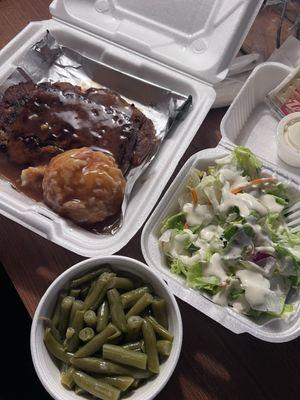 Meatloaf dinner with a side salad. I travel to Billings at least twice a month and ALWAYS get my usual.