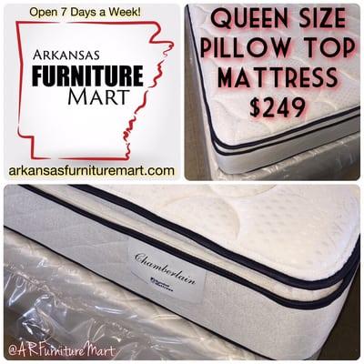 Queen Pillow Top mattress $249 with 5 year warranty.