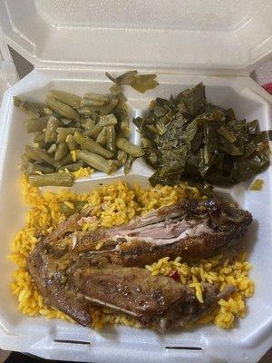 Smothered turkey wings  Collard greens Green beans