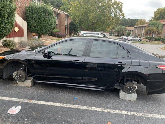 My rims and tires were stolen right in front of the apartment complex. There are no security measures in place here. Do not move here.