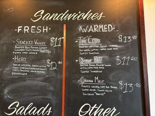 Sandwich menu