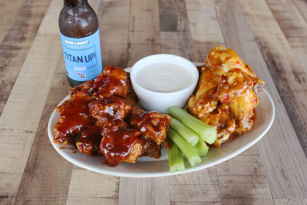 The best wings in town are at Jollie Ollie's Pizza and Pub. Wing platter served up with locally brewed beer. Titan Up!