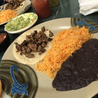 Beef taco, rice and beans