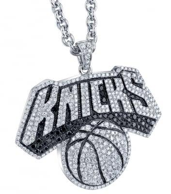 Knicks pendant in white and black diamonds is available exclusively at Maurice Badler