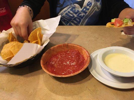 Chips, salsa and quest.   This restaurant is a favorite among the college students.