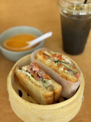 ig: @whatsviveating  |  tom kha miso, negitoro tuna sando, and special pandan cold brew