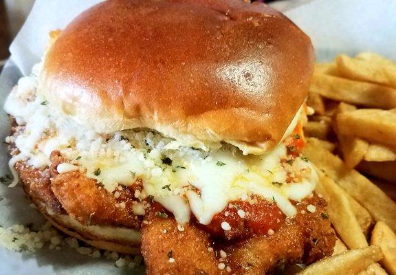 Chicken Parmesan Panini Lightly breaded chicken breast or eggplant, topped with mozzarella and our signature Amici's marinara