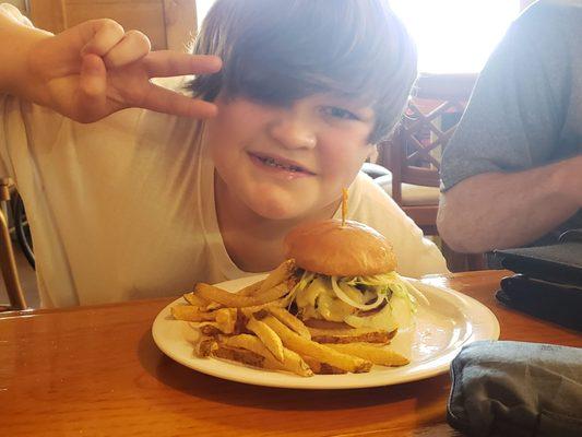 The sandwich in the photo is the El Diablo burger with a side of fries.