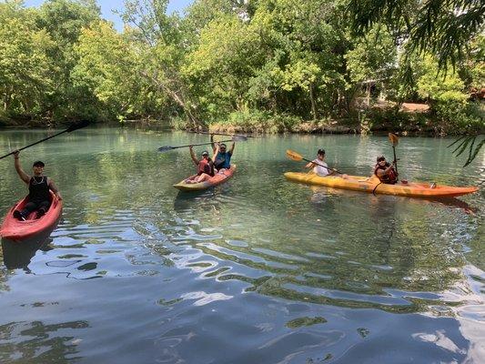 Family friendly, virtually private section of river, with lots of shade trees, cabanas, picnic tables, grills, hammocks, day beds. . . Etc.