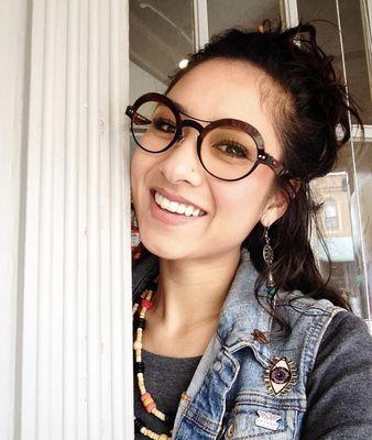 Jasmine wearing frame by Anne et Valentin