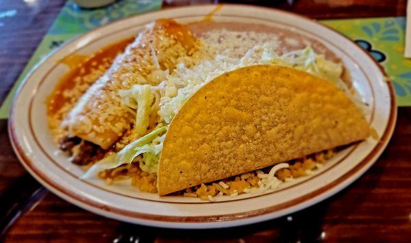 Taco & Enchilada Lunch with rice & beans