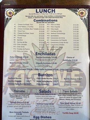 Lunch menu