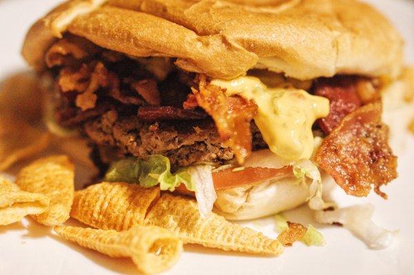 Bacon Cheeseburger + Nacho Bugles. Classic bodega eats. $4 total.