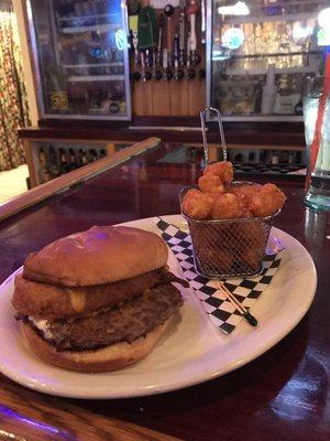 Western burger and tots