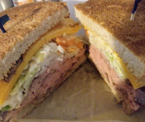 Roast beef, cheddar and cole slaw on rye toast. They don't skimp on the meat here!