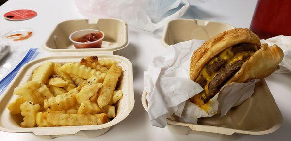 Double cheeseburger and fries