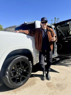 Top Chef In San Diego and Owner of Callie Restaurant, Travis Swikard, loving his freshly detailed truck.