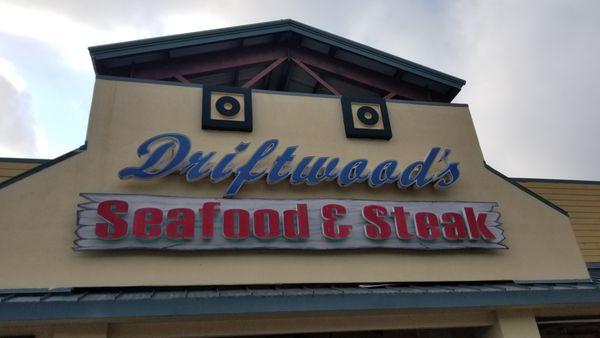 The front of Driftwood's Seafood and Steak.