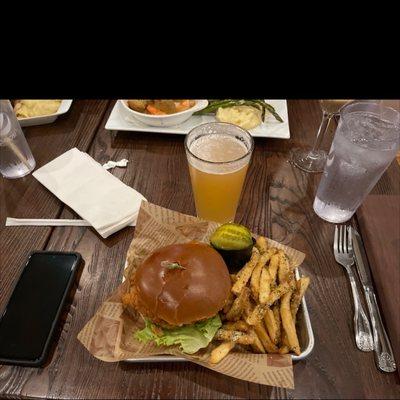 Buttermilk fried chicken sandwich with truffle fries