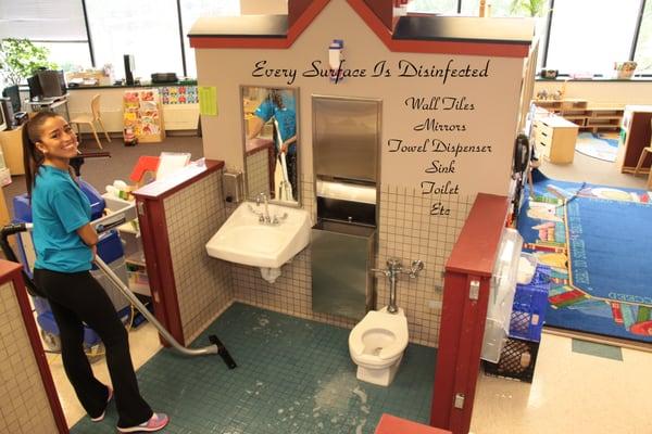 Disinfecting a bathroom