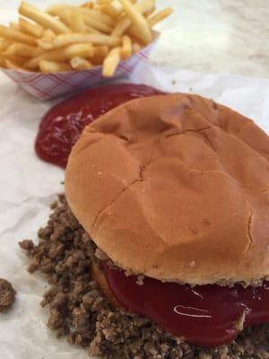 Maid-Rite, Fries, & Diet Pepsi!  Always fantastic in downtown Newton, Iowa!