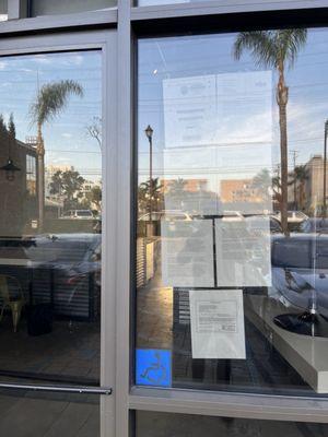 Notices posted on window