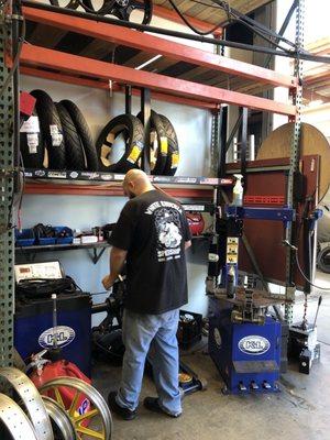 Seth working on tires