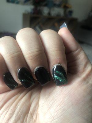 Sloppy paint job and crooked nails. Learn from my mistake and get an air brush design.