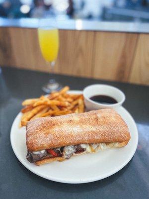 Tri Tip Dip Steak sandwich + mimosa