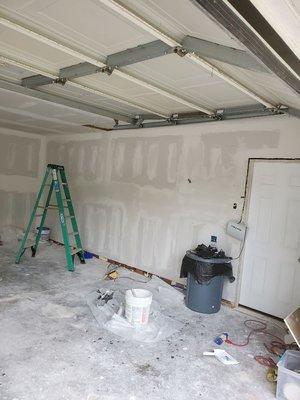 Taped drywall garage