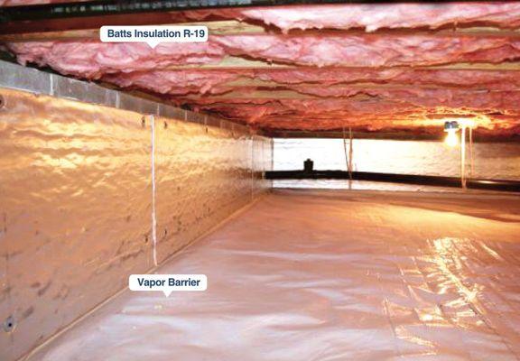 Finished crawl space with Batts insulation