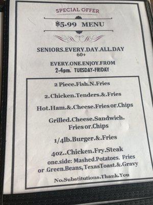 Senior menu! Nice