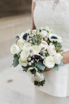 Wedding bouquet. In season (November) succulents and flowers.