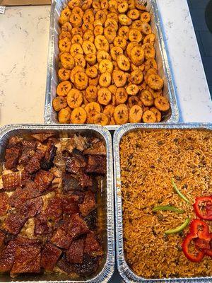 Pernil, arroz con gandules and maduros