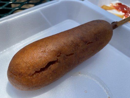 Corn dog is over cooked.