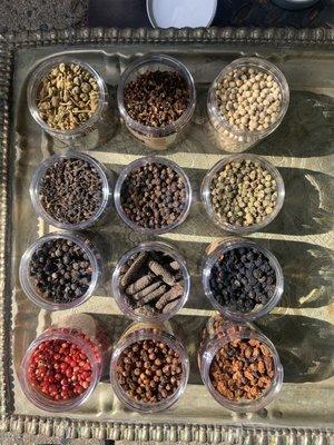 A peek into our assortment of peppercorns