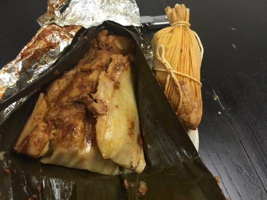 This pork tamale was bomb!  The bone in meat really imparts good flavor!  The masa was so soft and tasty!