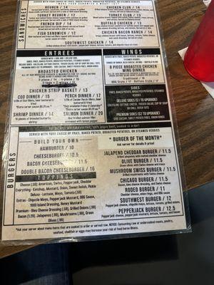 Back of menu