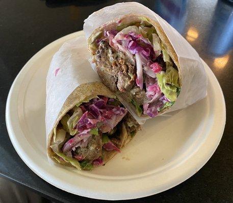 Kafta Kabab in a whole wheat wrap. Delicious!