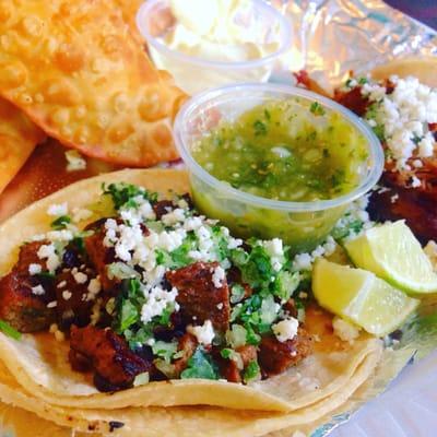 Combo deal- two tacos and empanadas