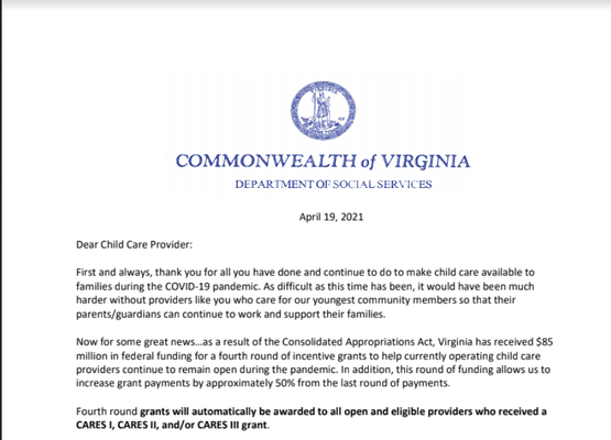 Thankful to be awarded my fourth round of grant money from the Commonwealth of Virginia!